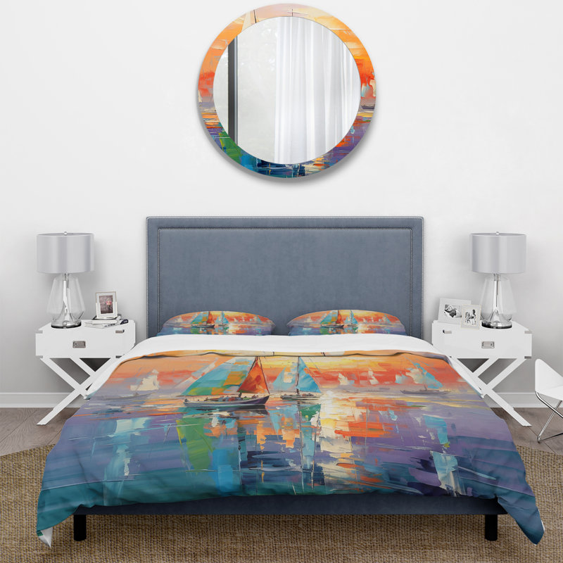 Voilier abstrait Coastal Symphony II - Ensemble de housse de couette transport - Polyester en microfibre