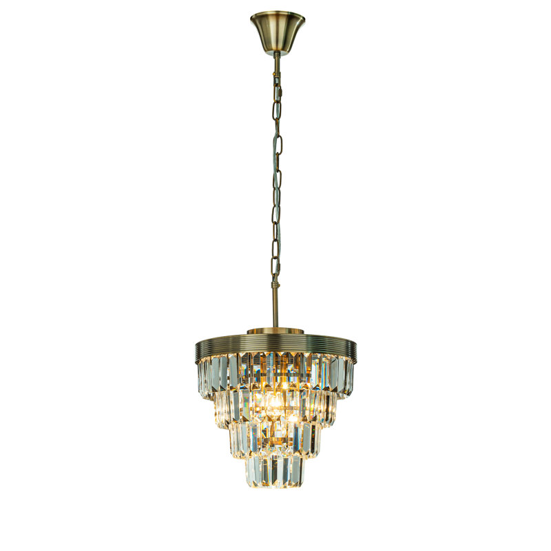 Alax Mid-Century Modern Crystal Chandelier for Dining room, Antique Brass, 31cm H x 34cm W x 34cm D, 3