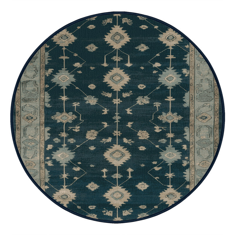 Machine Washable Overdyed Blue Area Rug, Round 5'