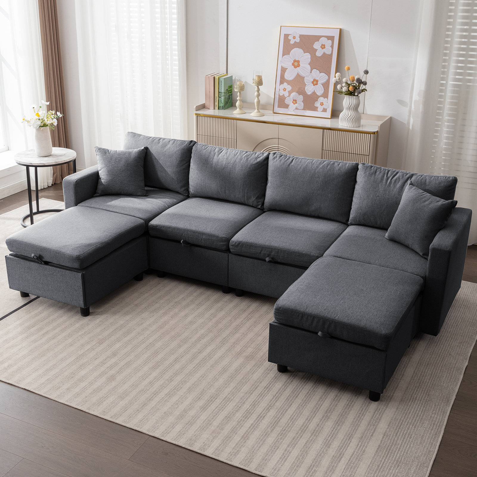 Latitude Run® U Shaped Sectional Sofa Convertible Couch Bed Modern Sofa ...