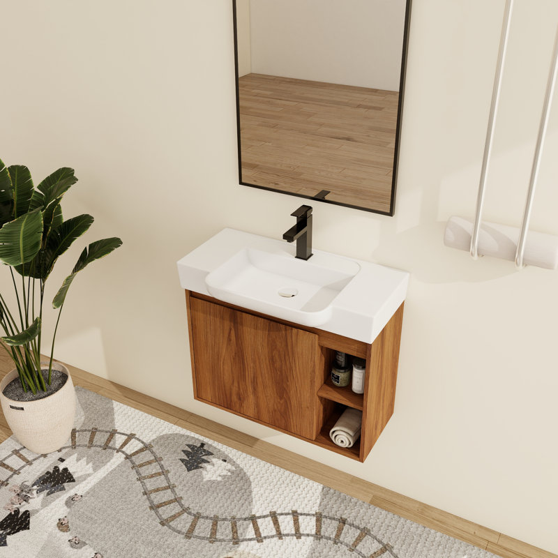 Meuble-lavabo mural simple 28 po avec comptoir en céramique Marnar, Brun ébène, 28"