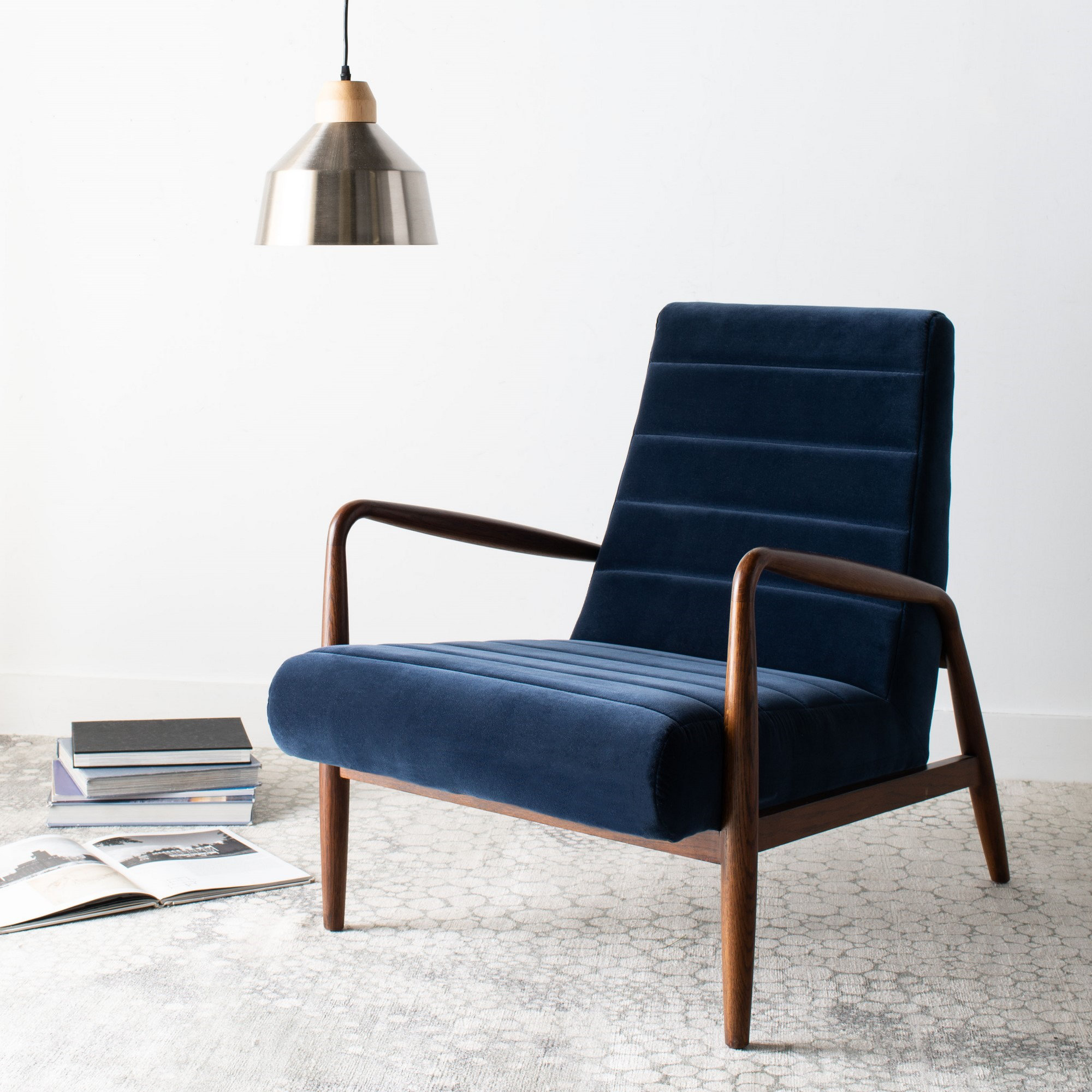 Barrow Upholstered Armchair, Navy Velvet