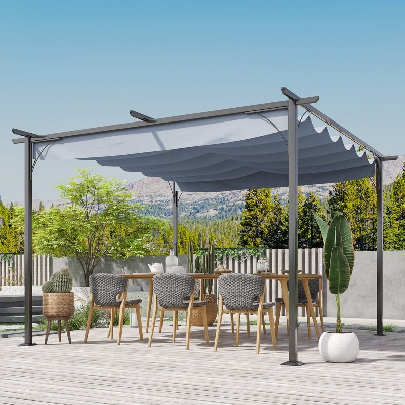 Retractable Pergola Canopy, Outdoor UV Protection & Sun Shade, Steel Frame For Garden, Grill, Patio, Backyard