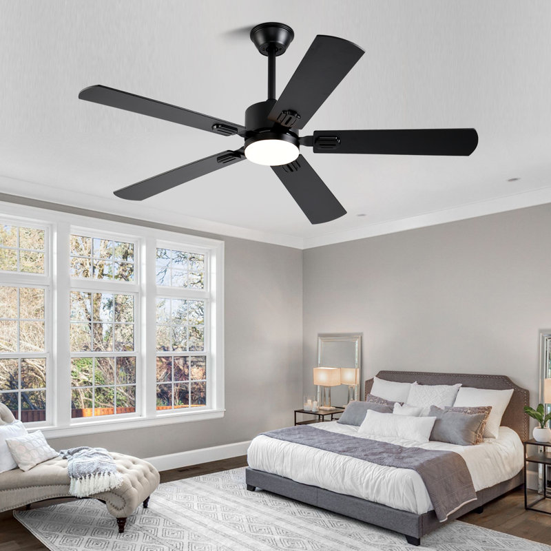 52 inch Black Ceiling Fans with Led Lights and Remote/app Control, 3CCT Dimmable, Reversible DC Motor, Noiseless, 5 Double-sided Ceiling Fan for Bedroom, Indoor/Covered Outdoor Use