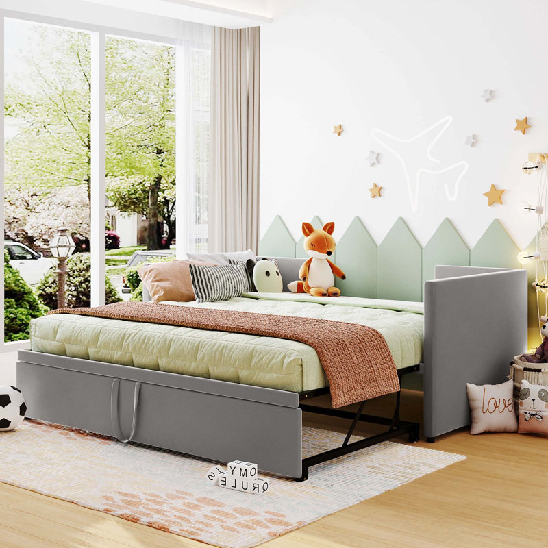 Twin Size Daybed With Pop Up Trundle, Gray