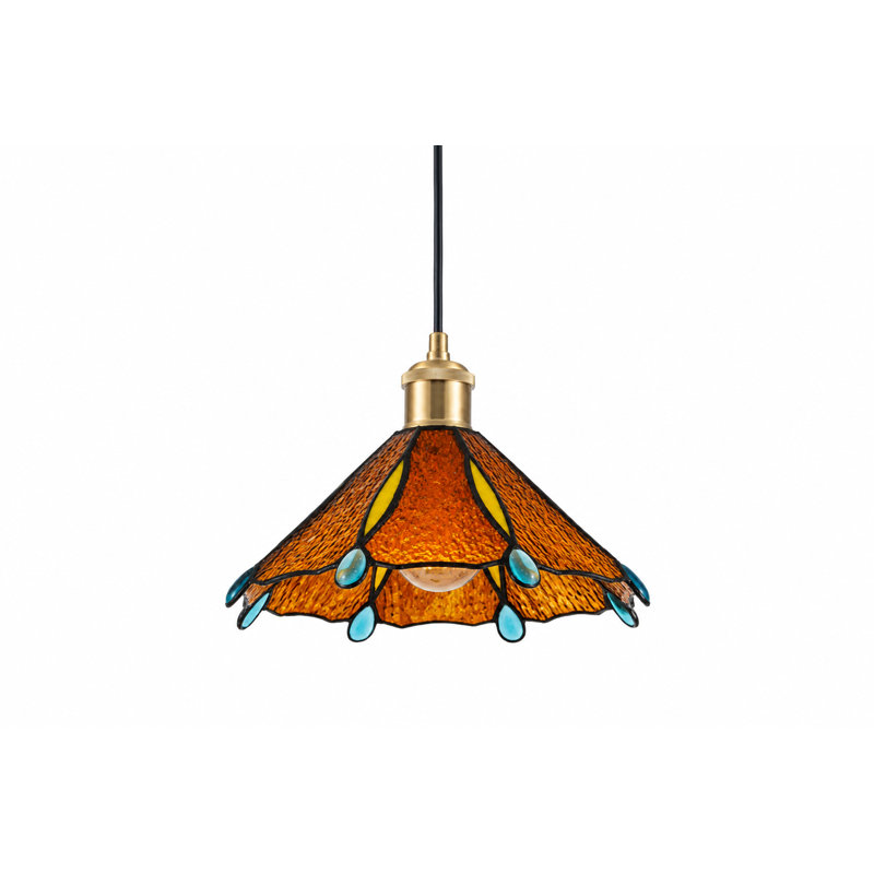 Suspension en vitrail, mini-lampe suspendue vintage, câble noir et douille en laiton, culot E26, abat-jour ambré, idéal pour îlot de cuisine ou salle à manger. Ampoule non incluse.