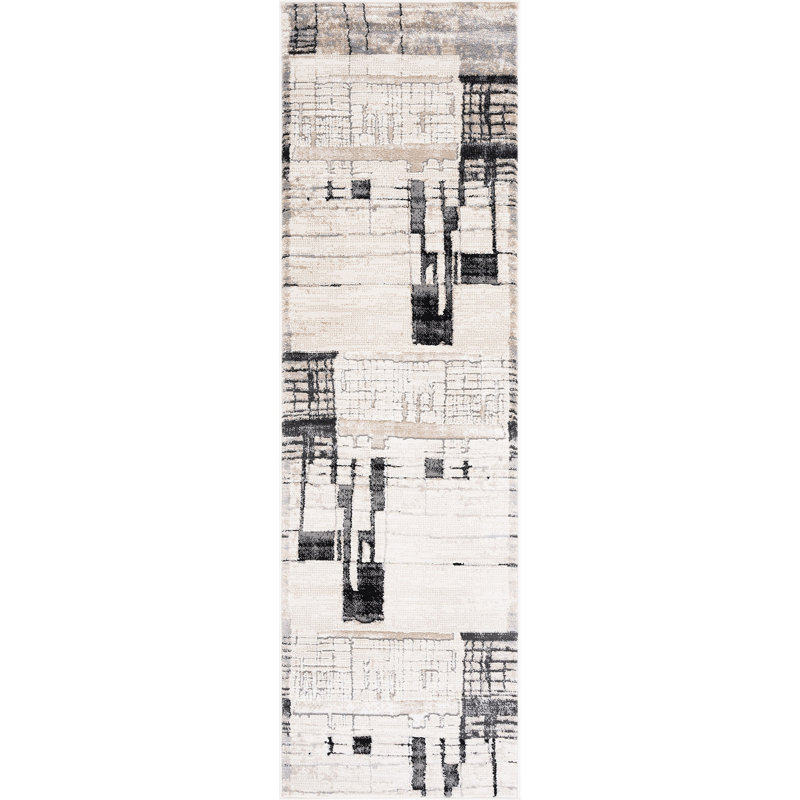 Tapis d'intérieur abstrait beige Mair Gabriel, Tapis de couloir 2 pi 3 po x 7 pi 3 po