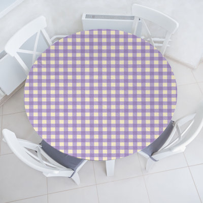 East Urban Home Gingham Fitted Round Tablecloth Lavender Pale Yellow