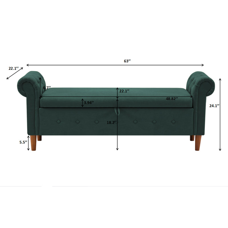 Repose-pieds de rangement rectangulaire de 63 po de largeur, Vert, Lin lin