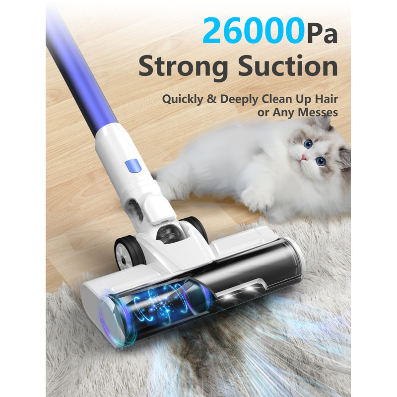 Aspirateur balai à cordon TASVAC avec cordon de 20 pi, aspiration puissante de 26 kpa, blanc, 4IB, pour poils d'animaux durs