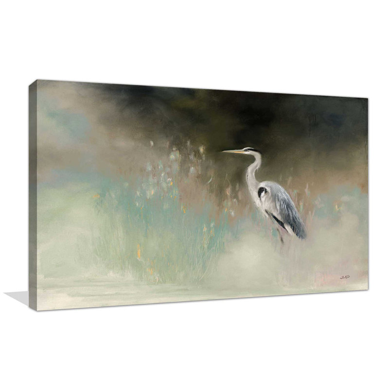 " Peaceful Egret Teal " Painting Print, 18" H x 30" W x 1" D, Wrapped Canvas
