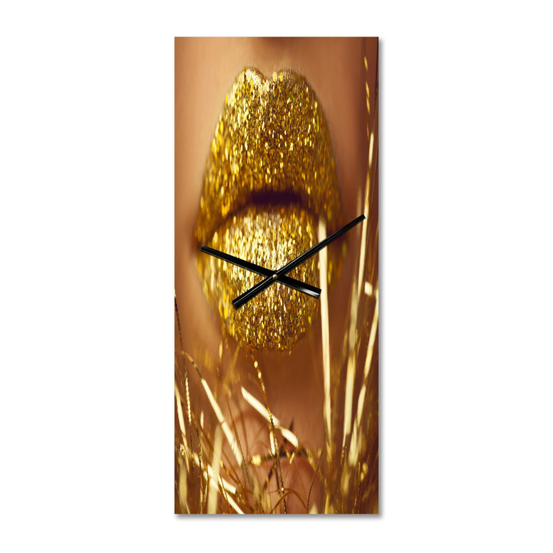Golden Woman Lips - Horloge murale moderne, Grand