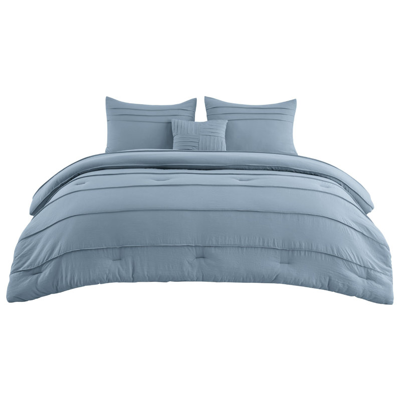 Bedsure Pinch Pleat Comforter Set Boho Bed-in-A-Bag Bedding Set with  Pillowcases for All Season, Light Blue