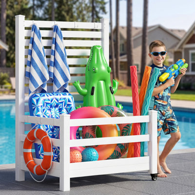 Pool Side Deckbox Storage Organizer, Pool Storage Bin, Pool Storage Equipment Organizer Holder