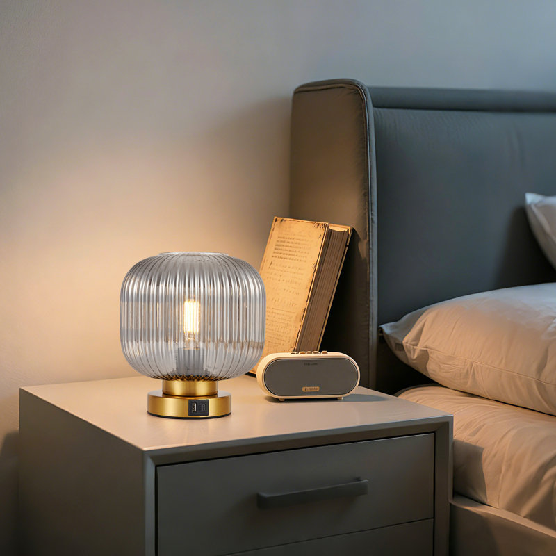 Metal Table Lamp, Gold, Grey