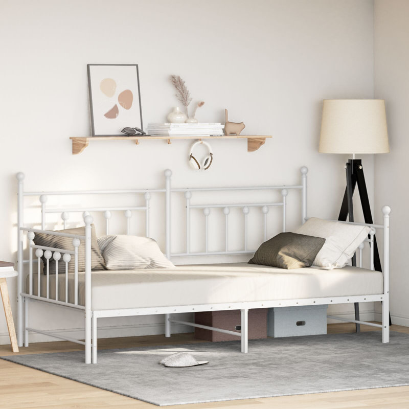 Daybed Frame With Trundle, Steel, European Single (90 x 200cm), White