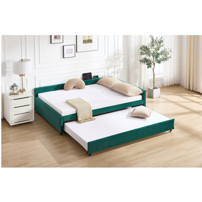 Lit de jour rembourré avec lit gigogne, structure de lit en bois robuste, conception de grille de diamant moderne, pour chambre à coucher, chambre d'amis (émeraude)