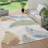 Unfaded Floral Indoor Outdoor High-Low Pile Area Rug in Cream / Green / Blue / Tan for Patios, Deck, Porch Or Entryway-115610938