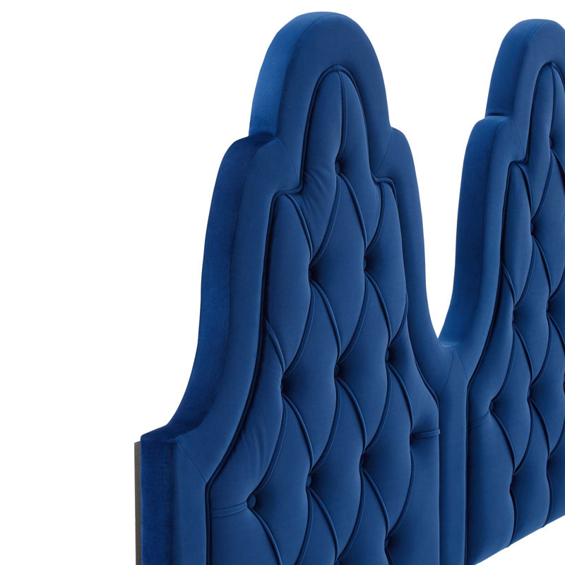 Lit plateforme en velours Alexandria, Bleu marine, Simple