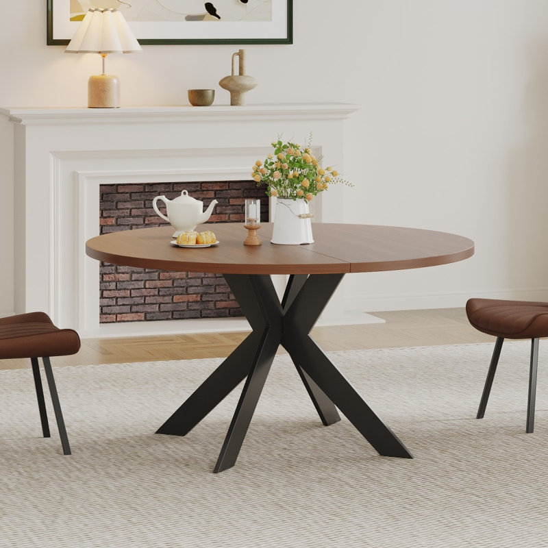 Table de salle à manger ronde en buis 115cm, Brun