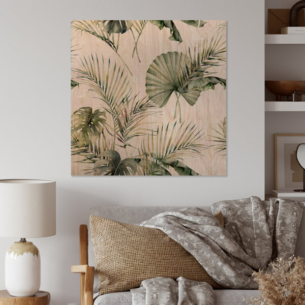Bay Isle Home Tropical S Pattern With Monstera & Coconut Leaves On Wood ...