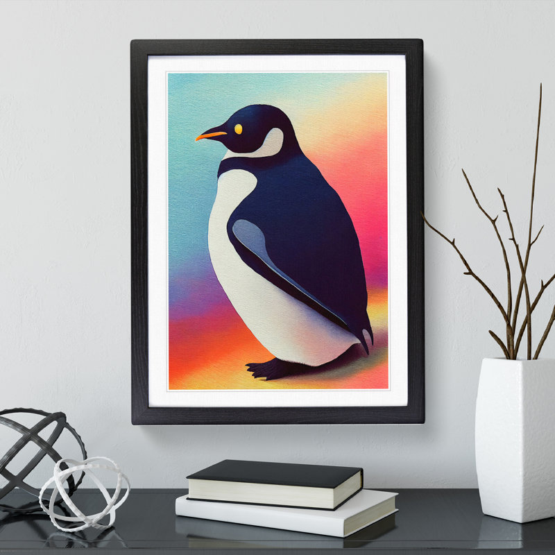 Penguin In Watercolour No.2 - Wall Art, Black Picture Frame, White, 34cm H x 25cm W