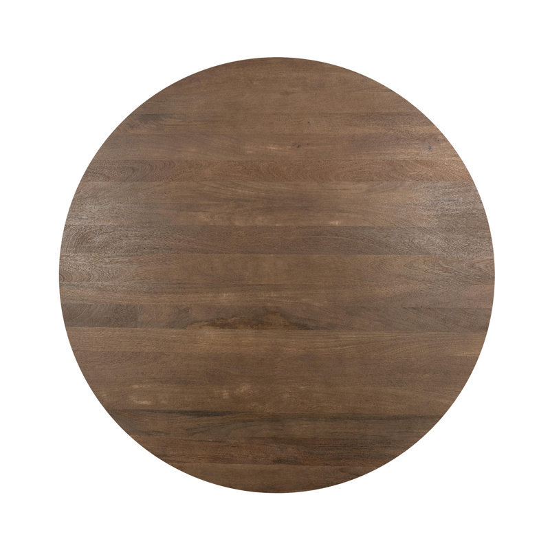 Hera Round Solid Wood Dining Table, Pecan Brown