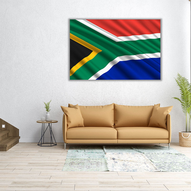 Drapeau d'Afrique du Sud flottant - reproduction d'art sur toile, H 16 po x l 24 po