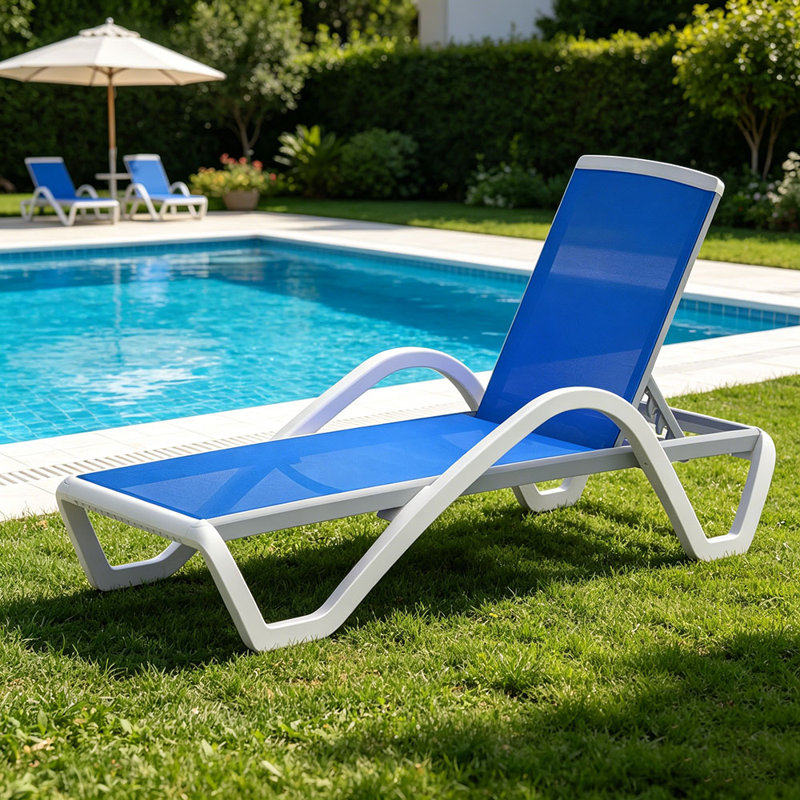 Patio Chaise Lounge Adjustable Aluminum Pool Lounge Chairs With Arm All Weather Pool Chairs For Outside,In-Pool,Lawn (Blue,1 Lounge Chair)