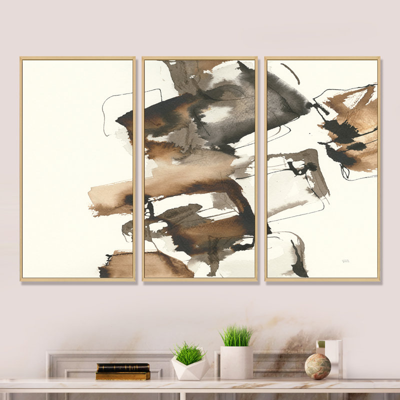 Gold Glam Squares II - ensemble d'art moderne sur toile encadrée moderne et contemporaine de 3, 28" H x 36" W x 1" D