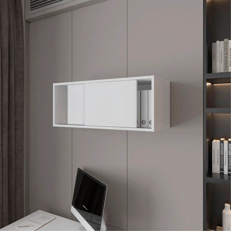 Floating Cabinet With Sliding Door, White