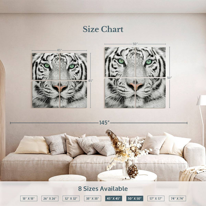 Tigre blanc aux yeux verts Brampt, H 45 po x l 45 po