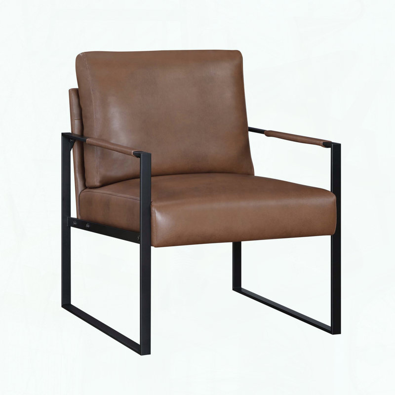 Chaise d'appoint en similicuir avec structure en métal exposée, Brun