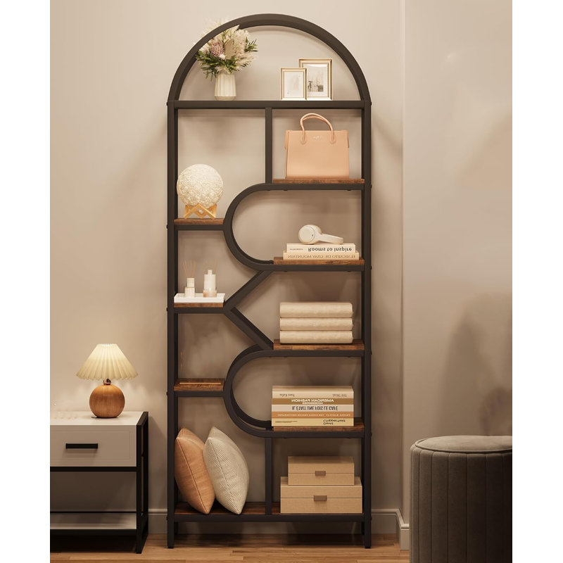 207.5cm H x 76.2cm W Metal Bookcase, Black/Brown