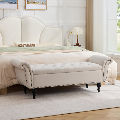Chesterfield 63.7" Extra Long Large Storage Bench With Solid Wood Legs