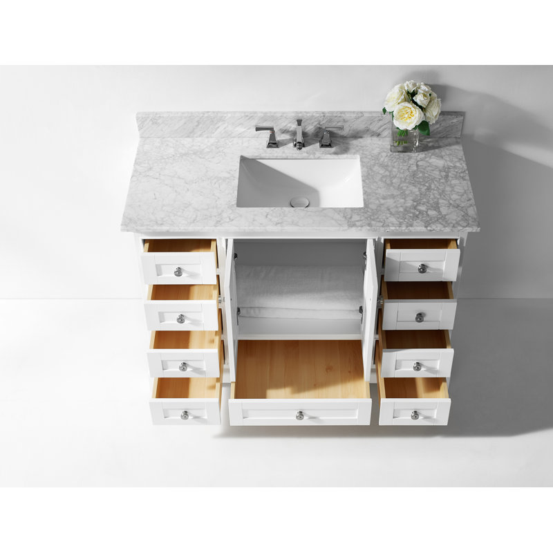 Audrey 48'' W Single Vanity, Carrara White, Brushed Nickel, Sapphire Gray