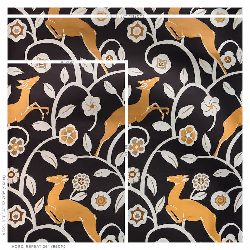Les Gazelles Au Bois Vinyl Wallpaper, Noir