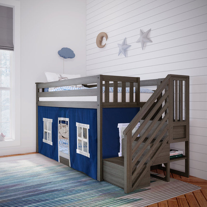 Harjeet Kids Twin Over Twin Bunk Bed, Blue, Clay