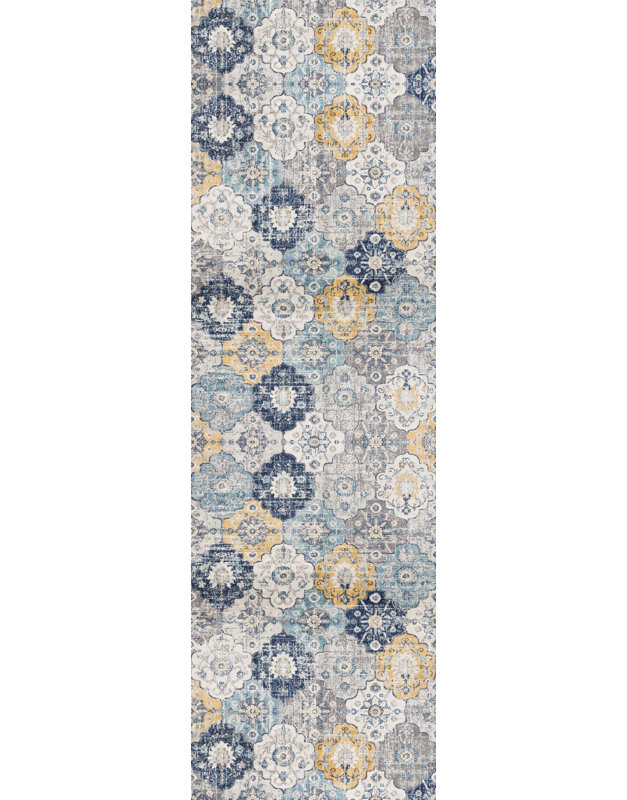 18' Blue And Gray Abstract Runner Rug