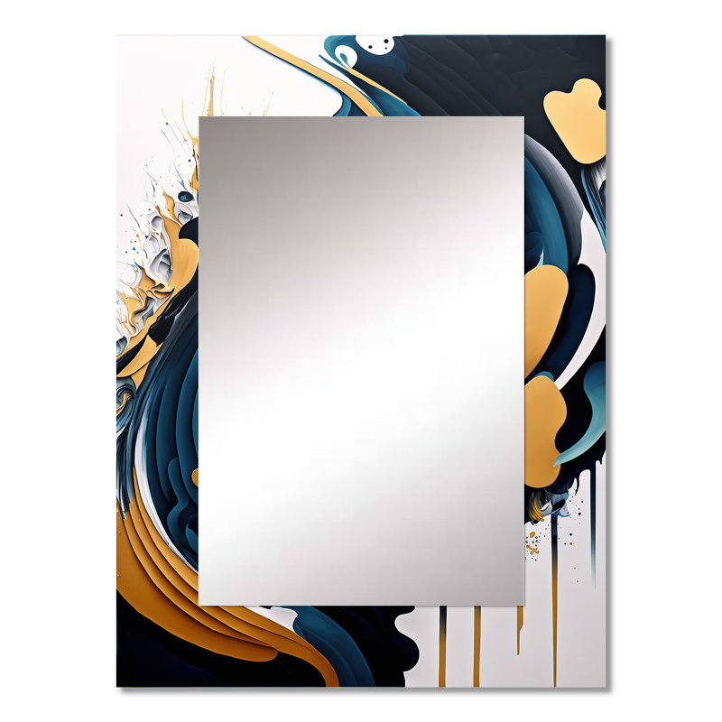 Art abstrait bleu et or, peinture abstraite V - miroir mural décoratif, miroir moderne, impression sur métal, 32 po x 24 po