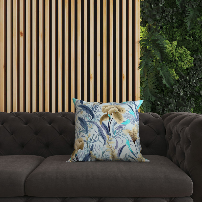 Coussin Breezy Buds, Bleu / floral beige, H 18 po x l 18 po