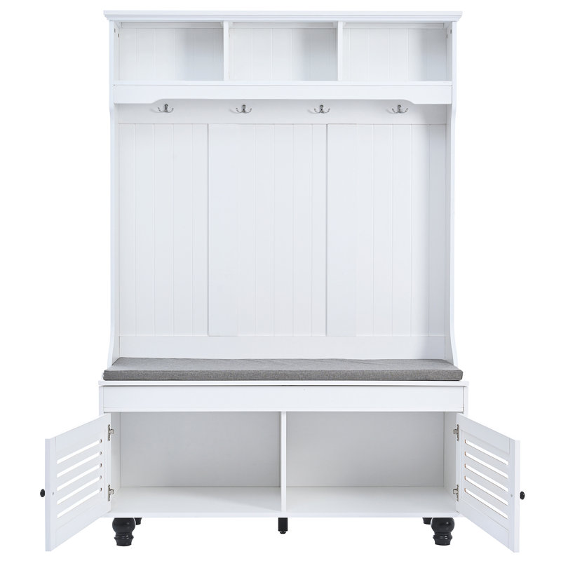 Banc de hall d'entrée VIBE HAUS 5-en-1 avec portes à volets, Blanc