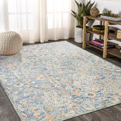 Tapis d'intérieur bleu en laine naturelle faite à la main