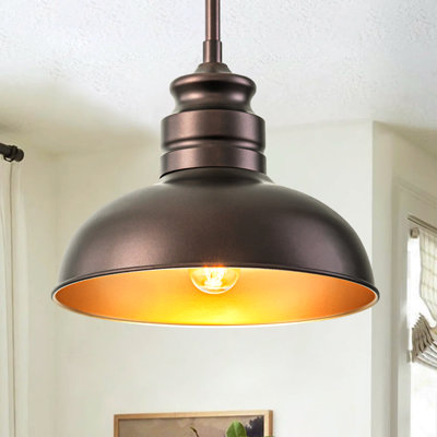 Luminaire suspendu de style dôme en bronze huilé à 1 lumière LuxeLite pour salle à manger