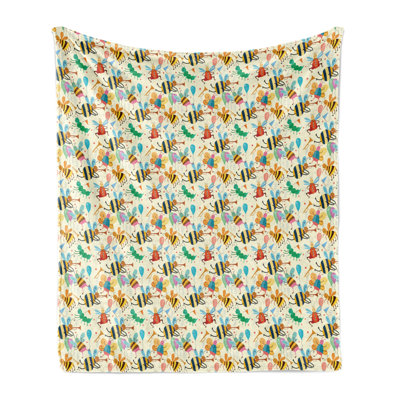 Ambesonne Bee Fleece Throw Blanket Partying Dancing Bumblebee