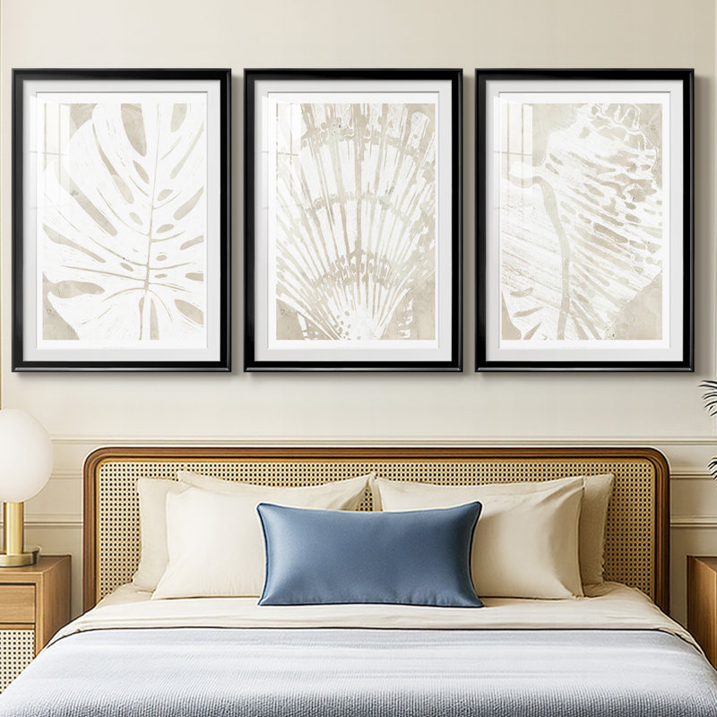 Lin silhouette tropicale I - reproduction sur mesure encadrée de qualité supérieure - 3 pièces, H 27 po x l 39 po, Noir