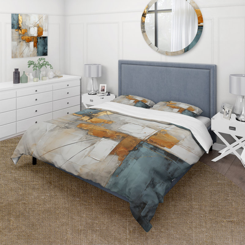 Ensemble de housse de couette Gold Grey Gleaming Geometric IV - Abstract Collages