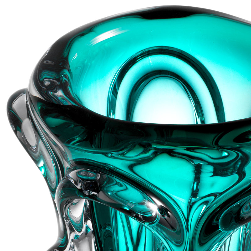 Aila Handmade Glass Table Vase, 9.06" H x 7.48" W x 7.48" D, Blue