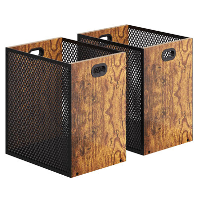 Retro Office Trash Can, Iron And Wood Combination Bedroom Garbage Can, Rectangular Design Wastebasket With Handle, Industrial Style Trash Can For Home Office