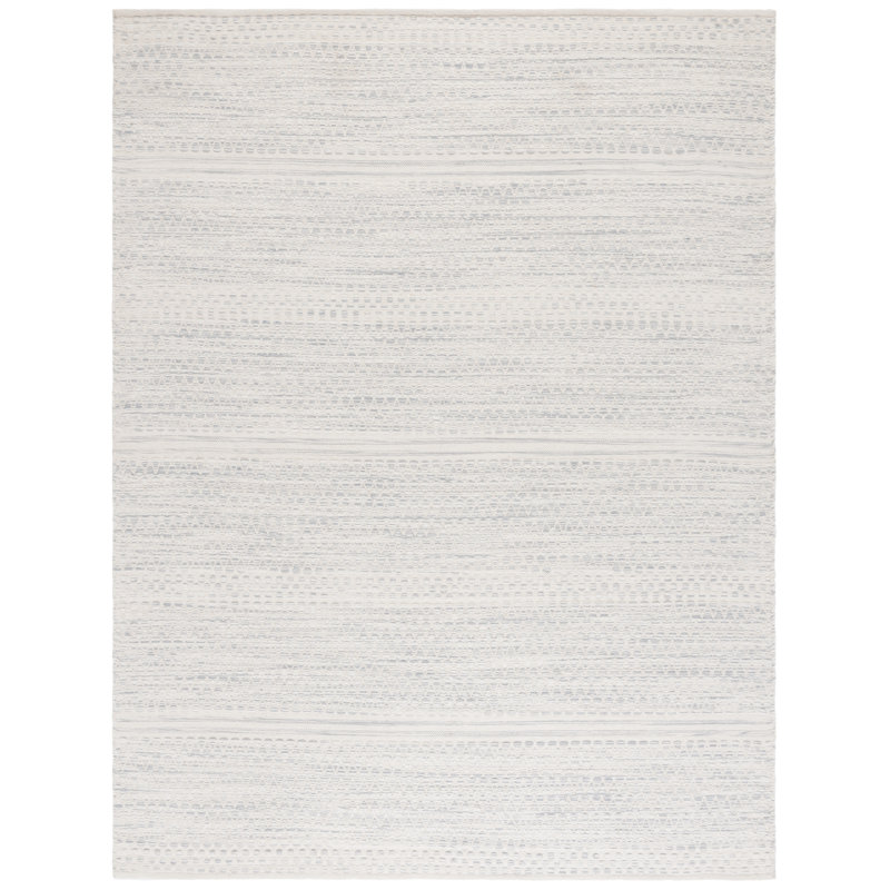 Kilim Hand Woven Wool/Cotton Geometric Rug in Ivory/Gray, Rectangle 8' x 10'